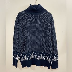COPY - NWT LL Bean Turtleneck Sweater Large Petite Navy Nordic Winter Scene